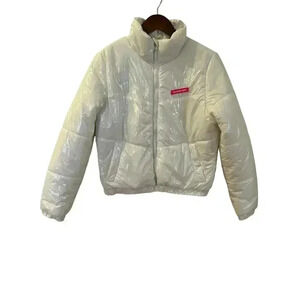 MEMBERS ONLY White Puffer Cropped Jacket Size M *Flawed*